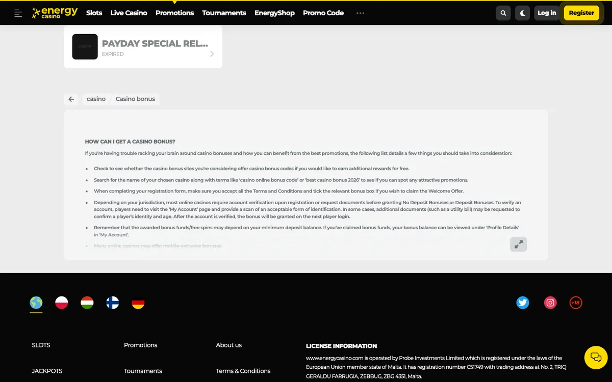 EnergyCasino — Promotions, captured from Peru