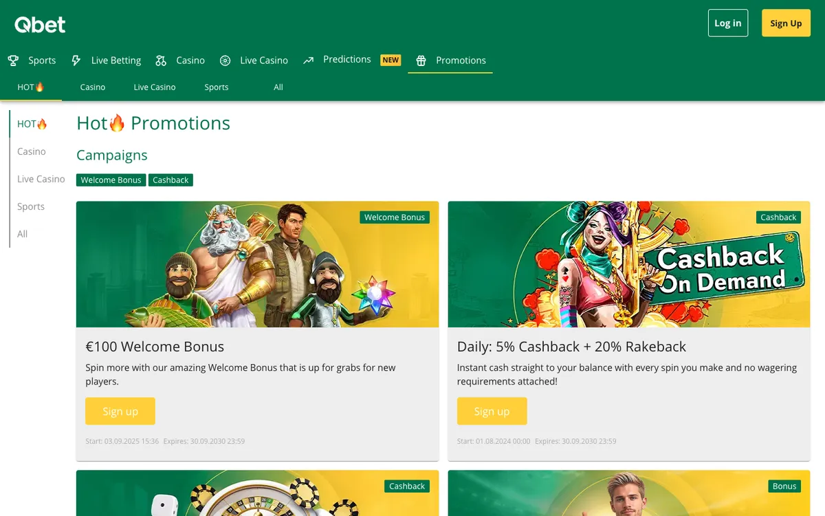 Qbet Casino — Promotions, captured from Chile