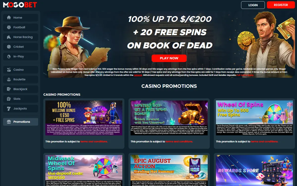 MogoBet Casino — Promotions, captured from Canada