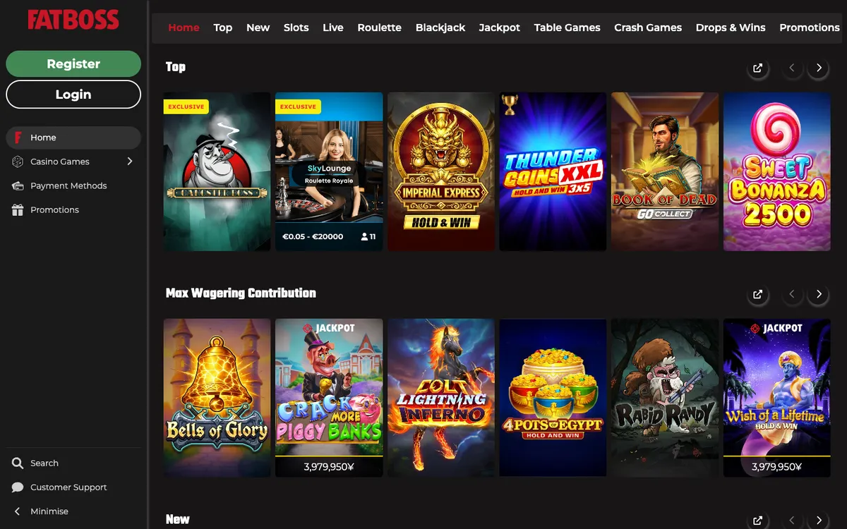 FatBoss Casino — «Главная», снято из страны Япония