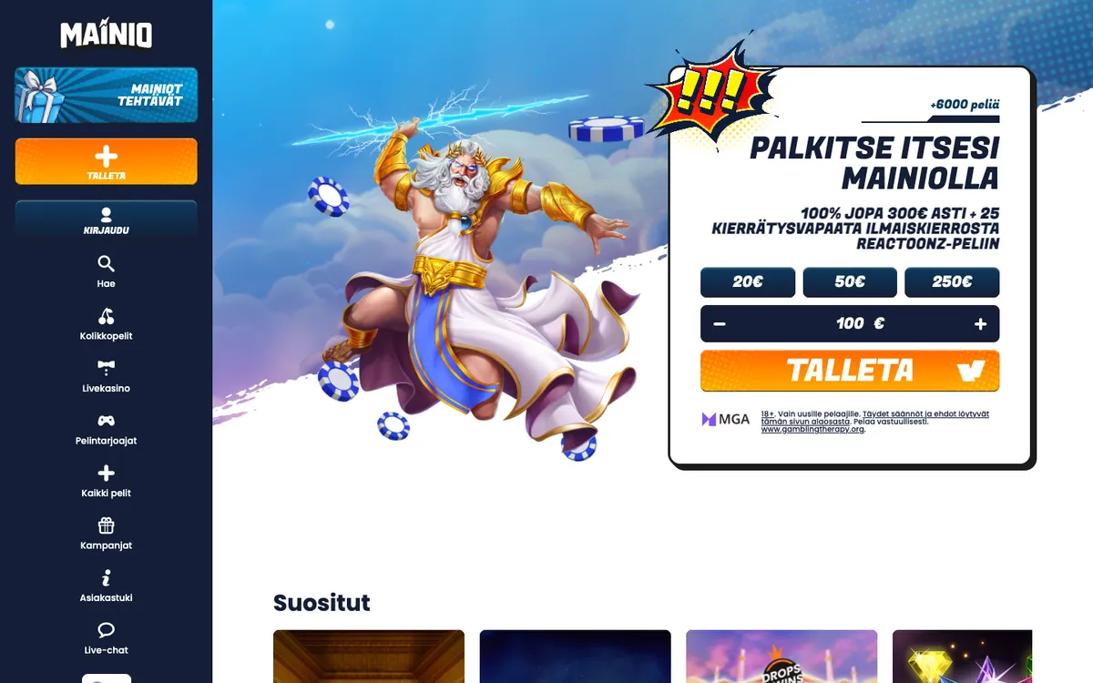 Mainio Casino — «Главная», снято из страны Финляндия