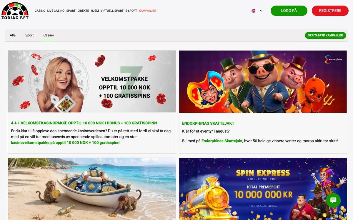 ZodiacBet Casino — «Акции», снято из страны Норвегия
