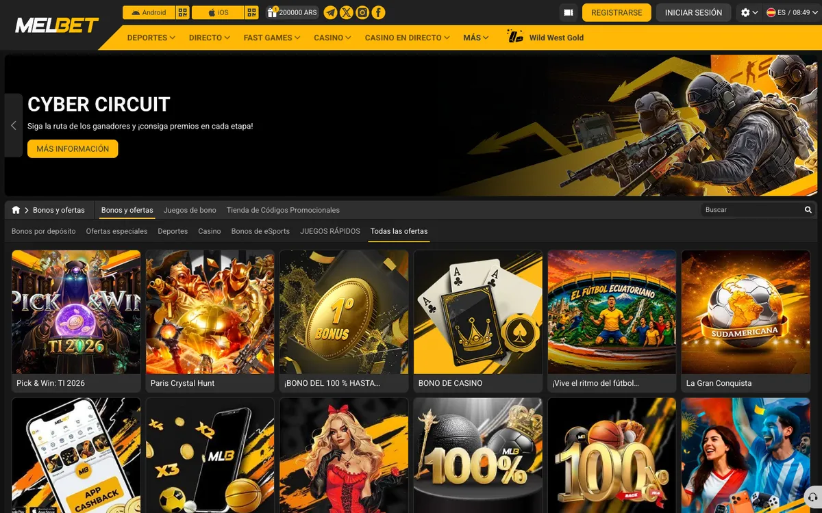 Melbet Casino — Promotions, captured from Argentina