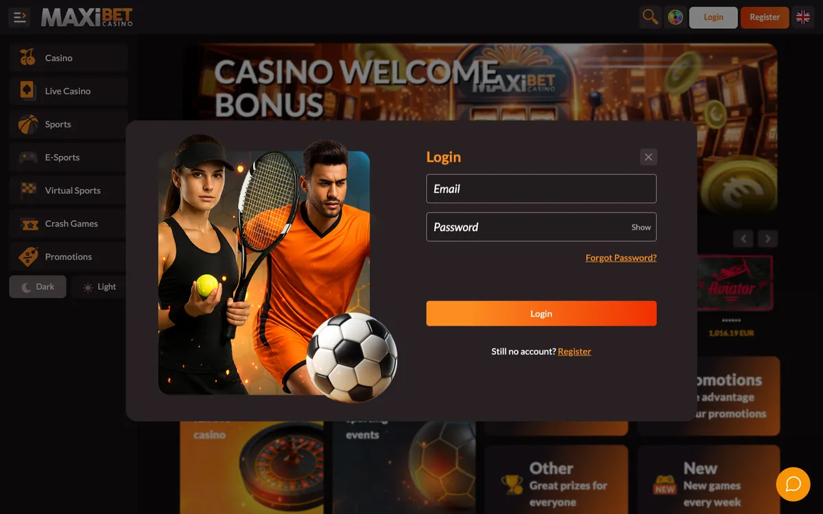 Maxibet Casino — «Регистрация», снято из страны Канада