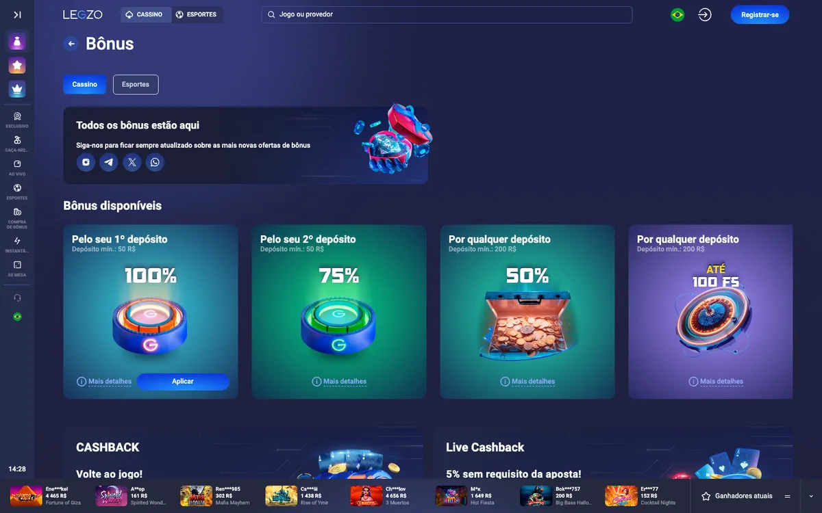 Legzo Casino — «Акции», снято из страны Бразилия