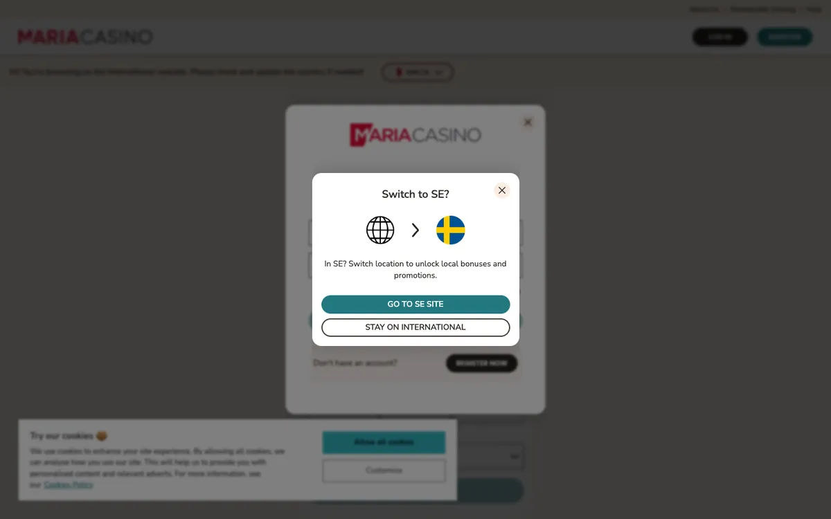 Maria Casino — Sign-up, captured from Sweden