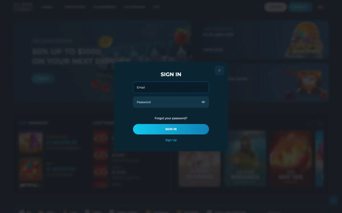 North Casino — Sign-up, captured from Belgium