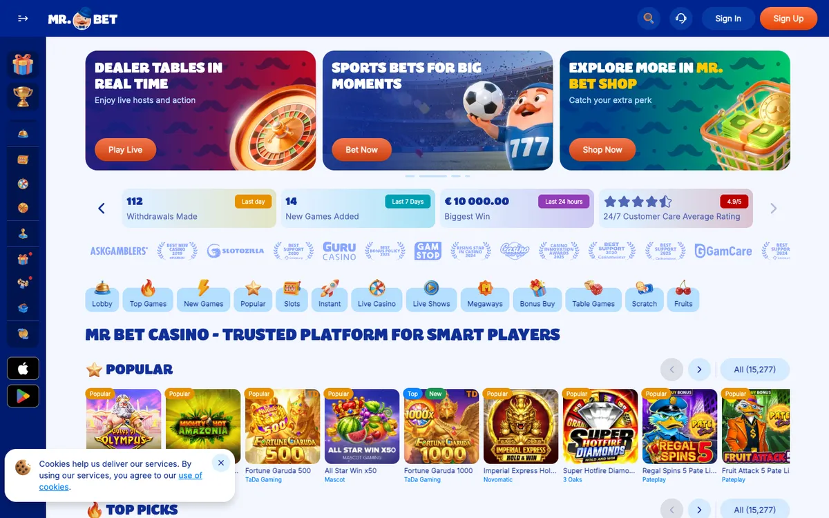 Mr.Bet Casino — Home page, captured from Nigeria