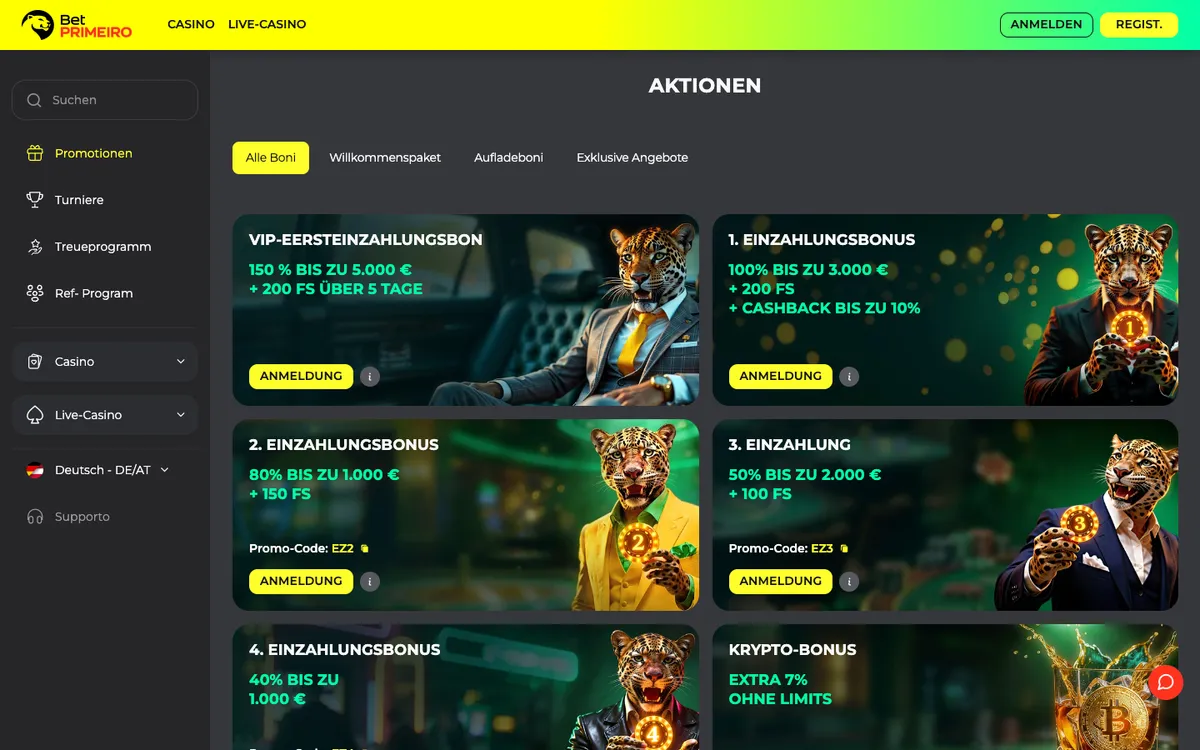 BetPRIMEIRO Casino — Promotions, captured from Germany