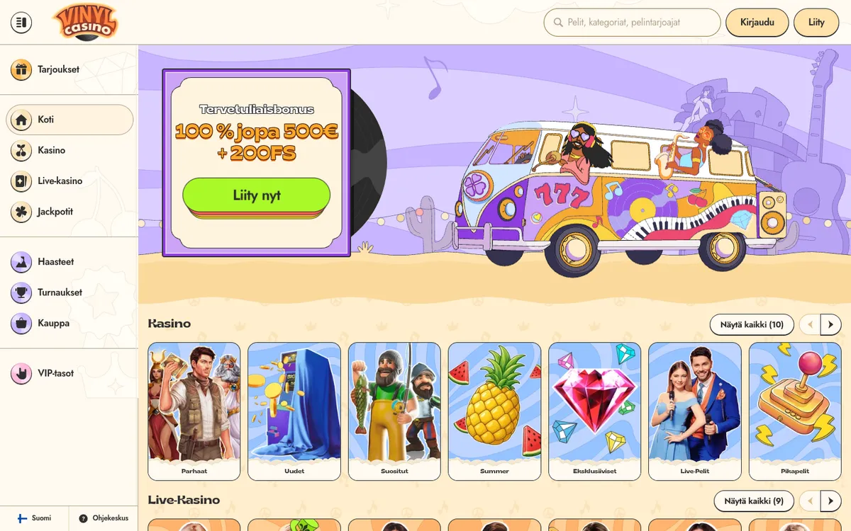 Vinyl Casino — Home page, captured from Finland