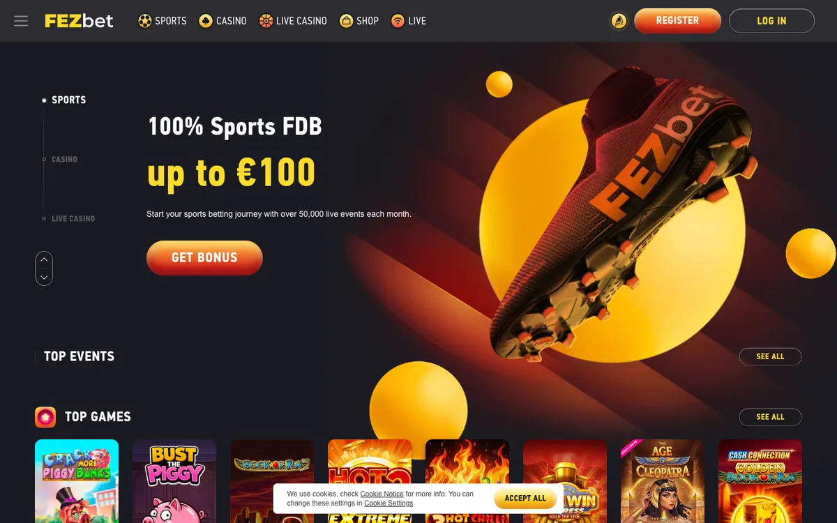 FEZbet Casino — Home page, captured from South Africa