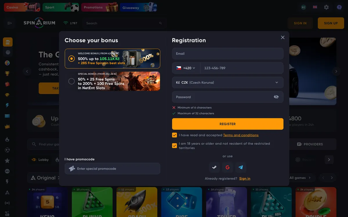 Spinarium Casino — «Главная», снято из страны Чехия