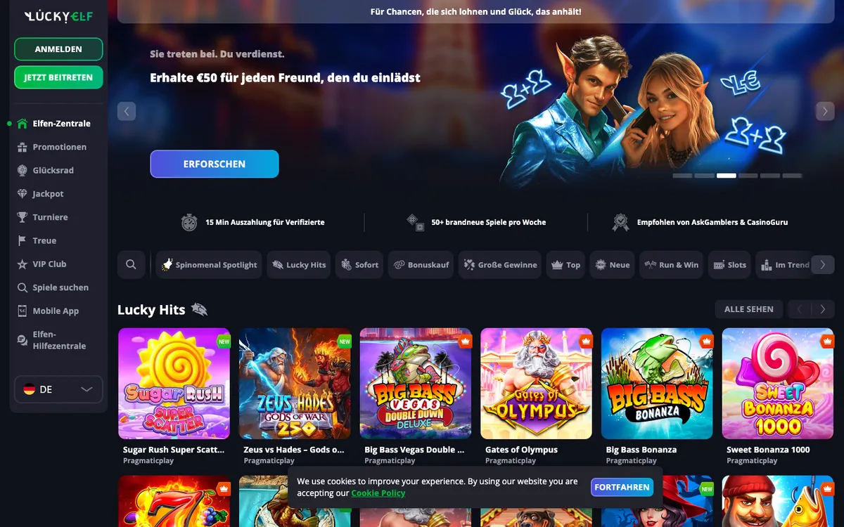 Lucky Elf Casino — Home page, captured from Austria