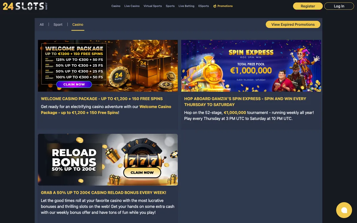 24Slots Casino — «Акции», снято из страны Норвегия