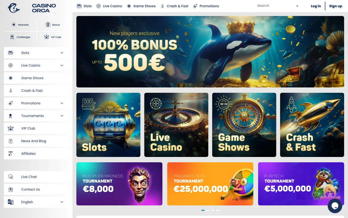 Casino Orca — Home page, captured from Belgium