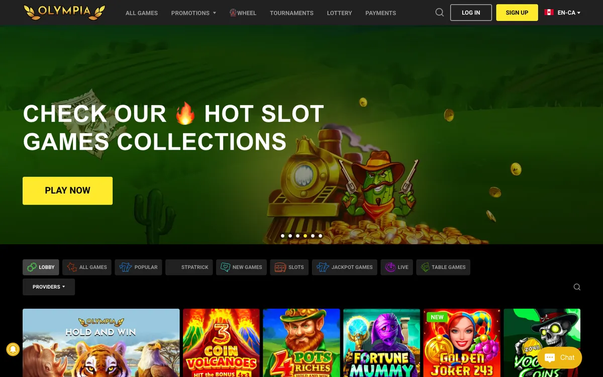 Olympia Casino — Home page, captured from Canada