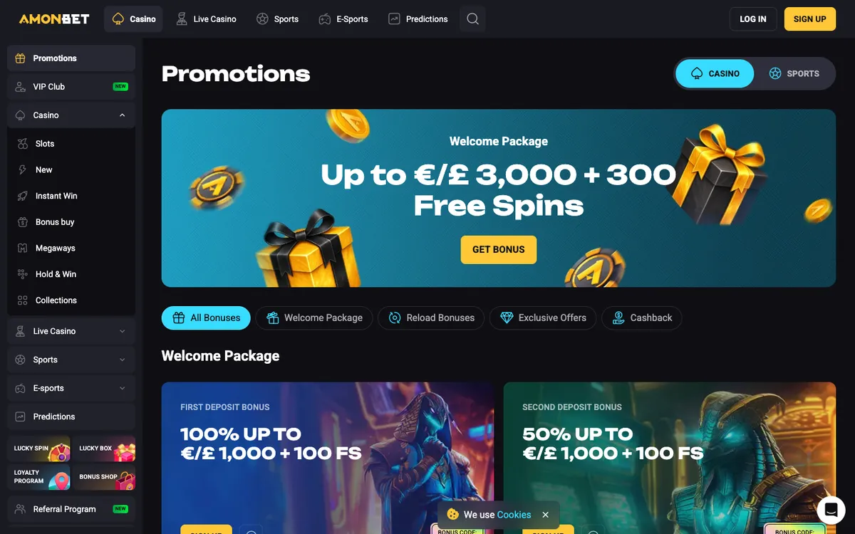 Amonbet Casino — Promotions, captured from United Kingdom