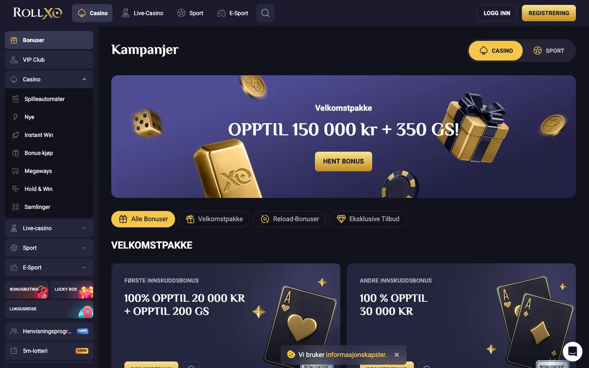 RollXO Casino — Promotions, captured from Norway