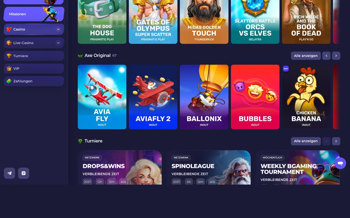 Axecasino — «Главная», снято из страны Австрия
