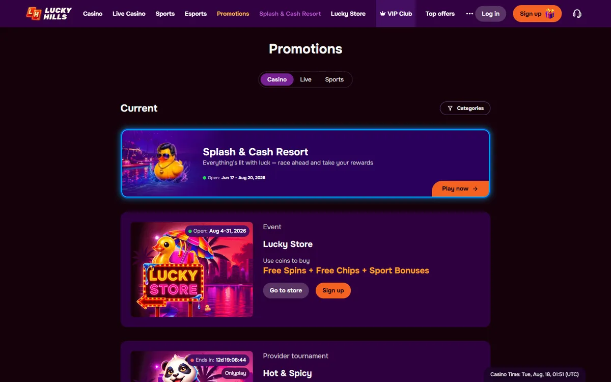 LuckyHills Casino — Promotions, captured from Canada
