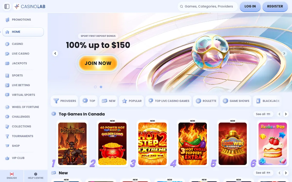 CasinoLab — Home page, captured from Canada