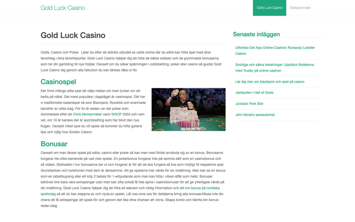 Gold Luck Casino — Home page, captured from Belgium