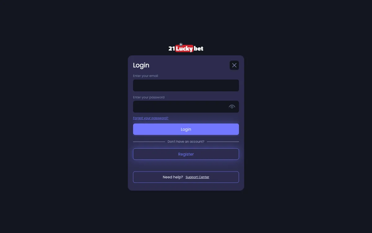 21LuckyBet Casino — Sign-up, captured from United Kingdom