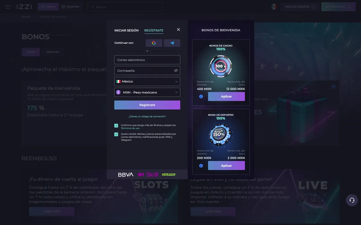 Izzi Casino — Promotions, captured from Mexico