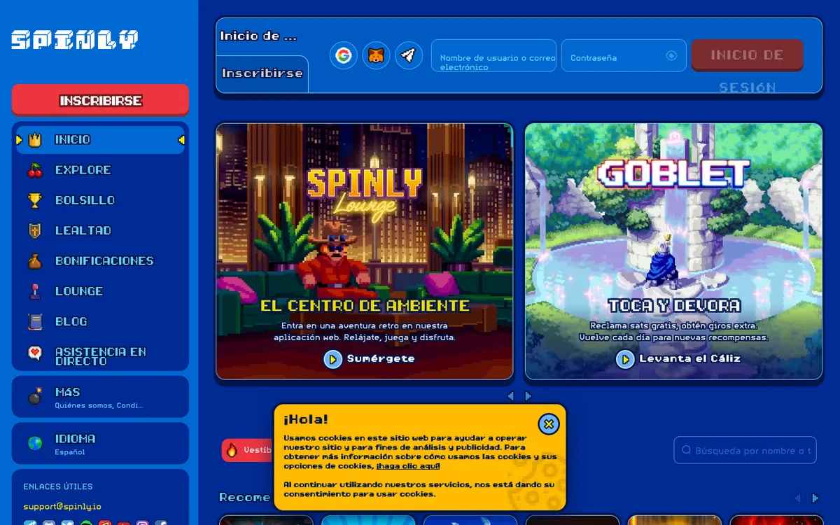 Spinly Casino — Home page, captured from Mexico