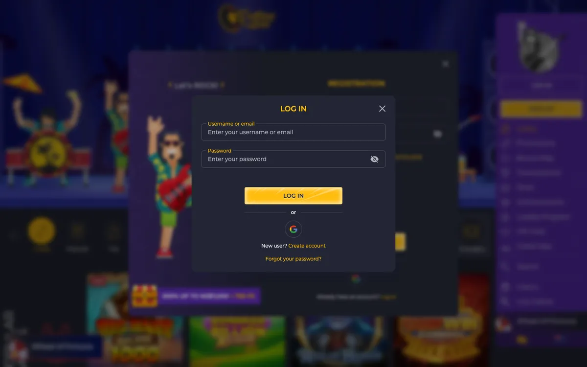 Rolling Slots Casino — Sign-up, captured from New Zealand
