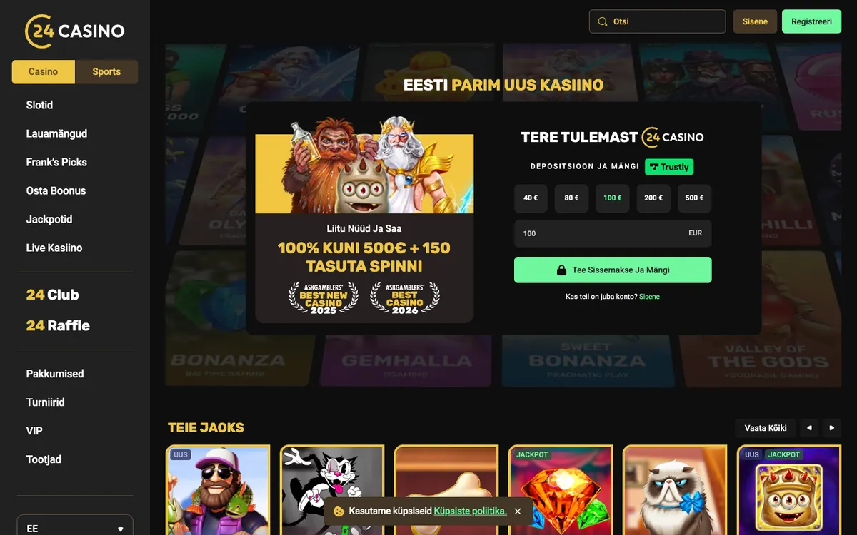 24Casino — «Главная», снято из страны Эстония