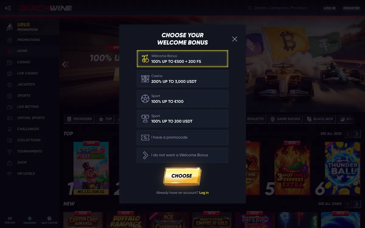 QuickWin Casino — Sign-up, captured from Nigeria