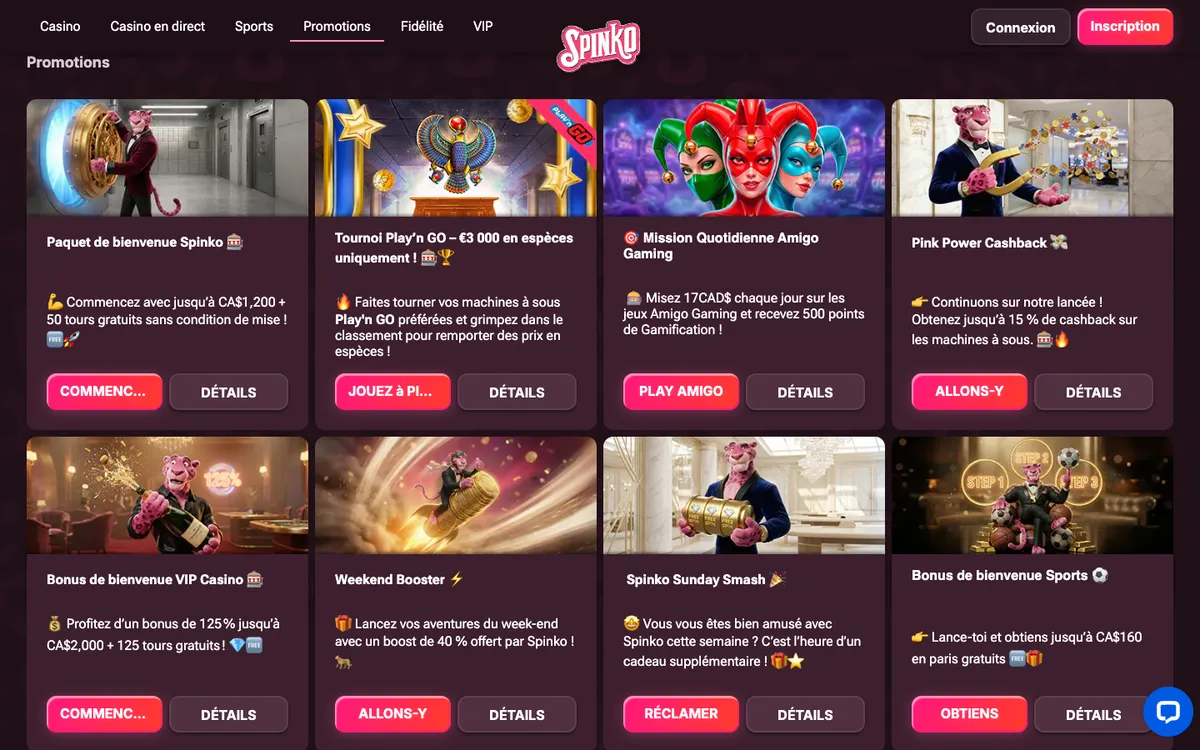 SpinkoCasino — «Акции», снято из страны Франция
