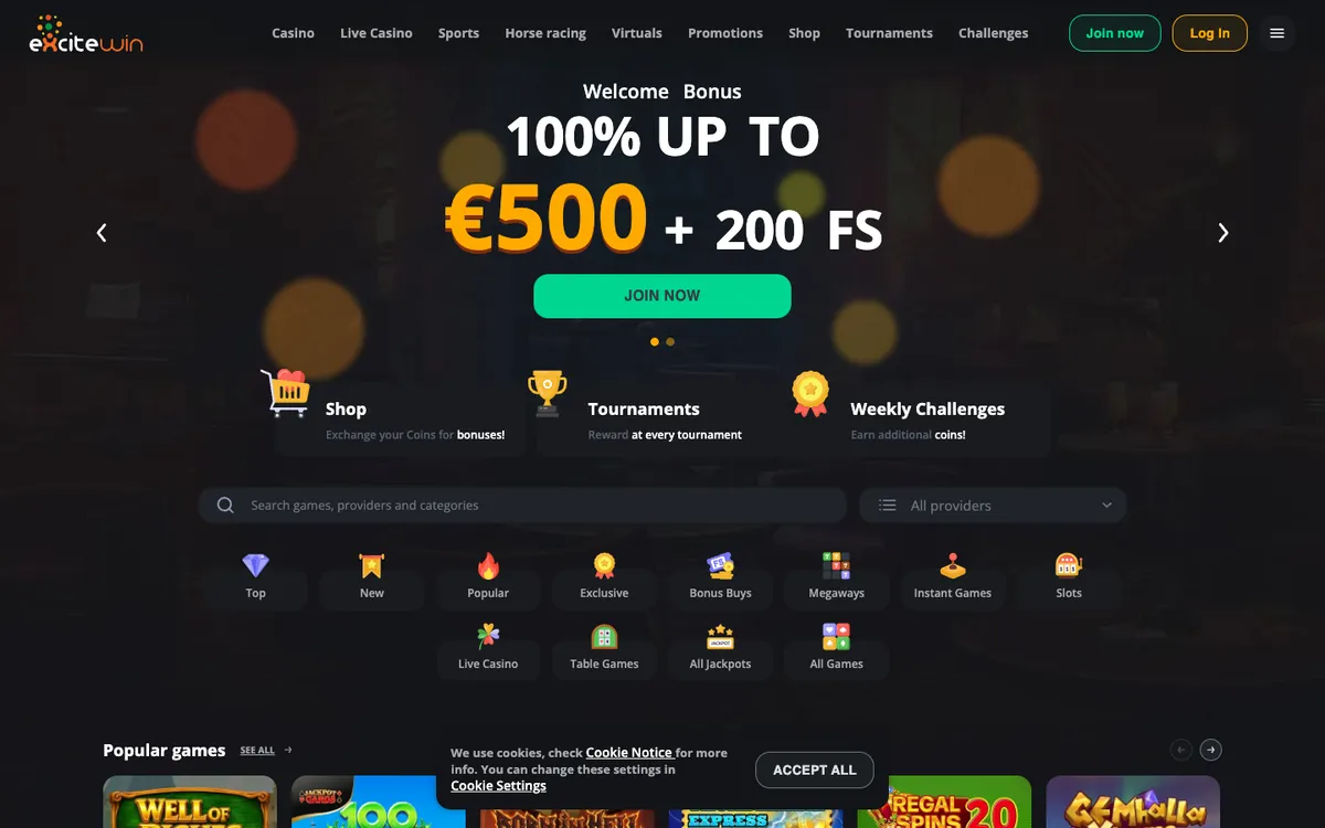 Excitewin Casino — Home page, captured from Japan