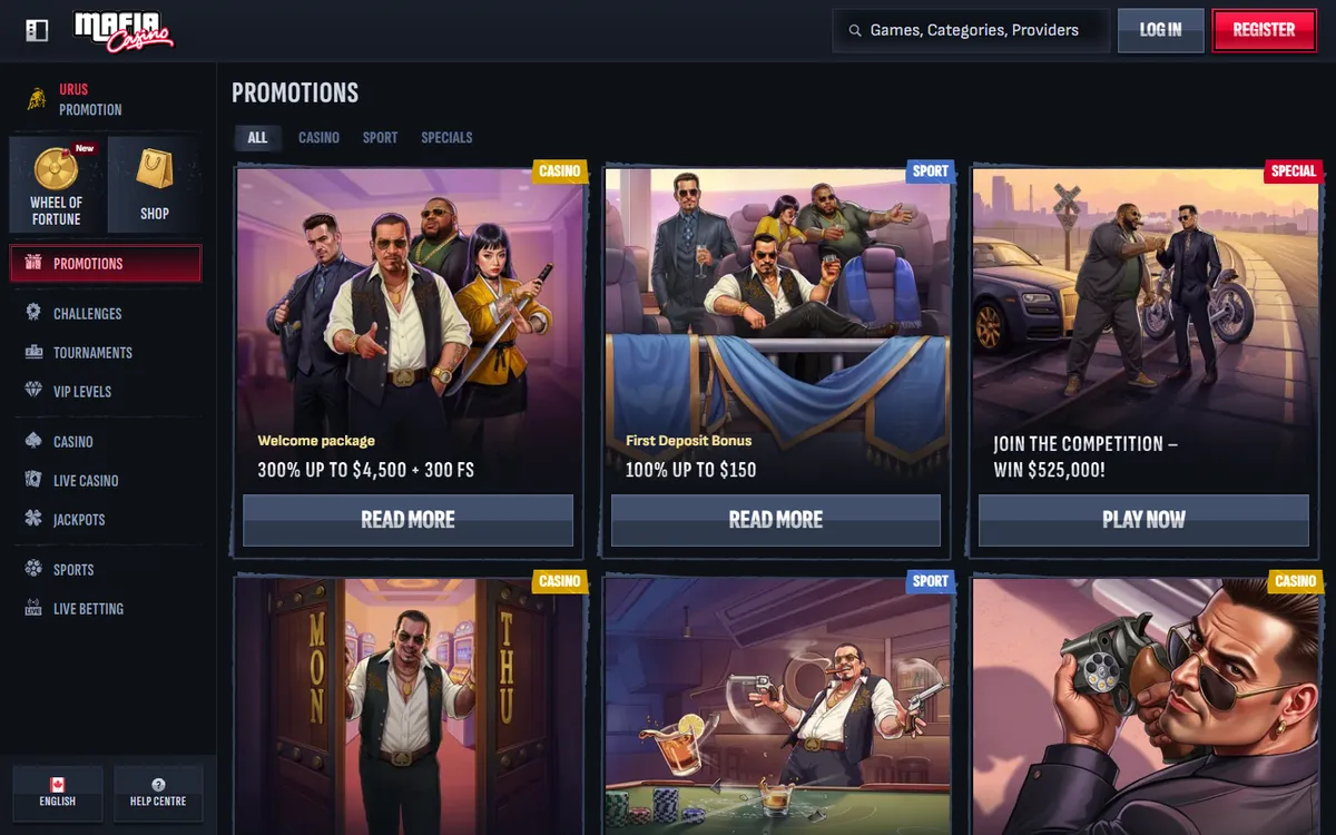 Mafia Casino — Promotions, captured from Canada