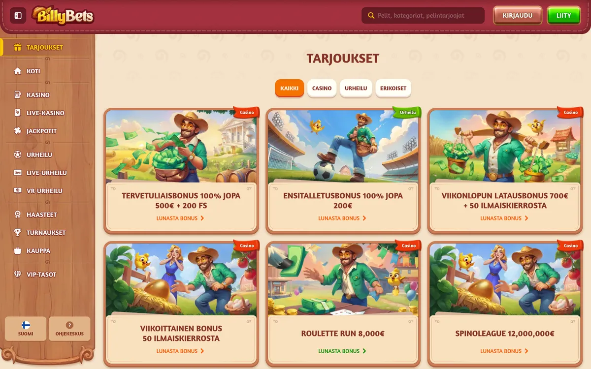 BillyBets Casino — Promotions, captured from Finland