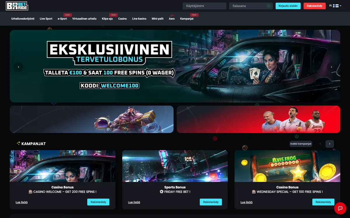 Betride Casino — Home page, captured from Finland