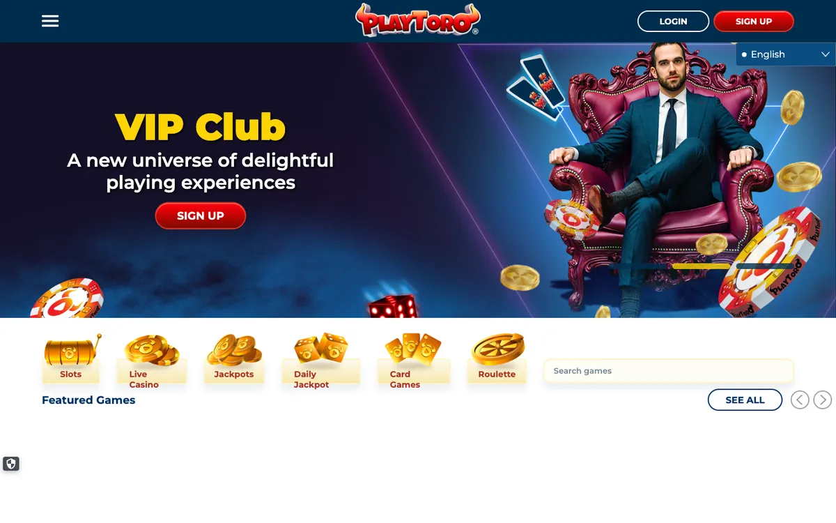 PlayToro Casino — Home page, captured from Switzerland