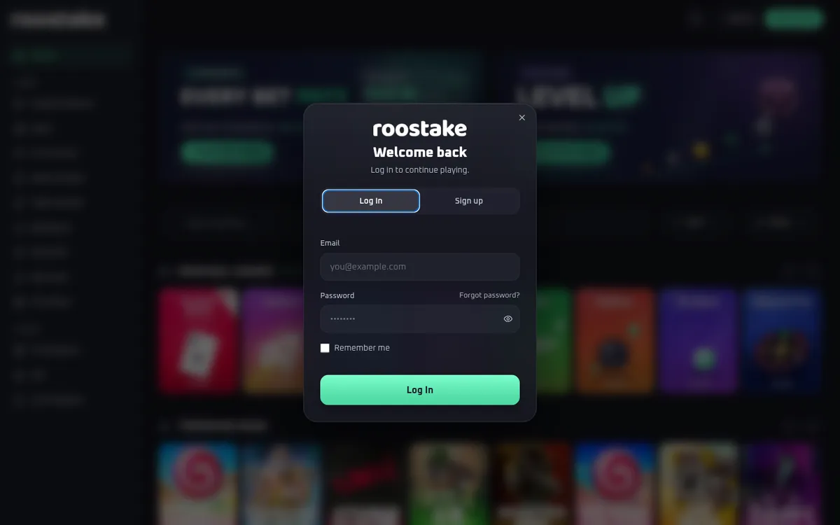 RooStake Casino — Sign-up, captured from Brazil