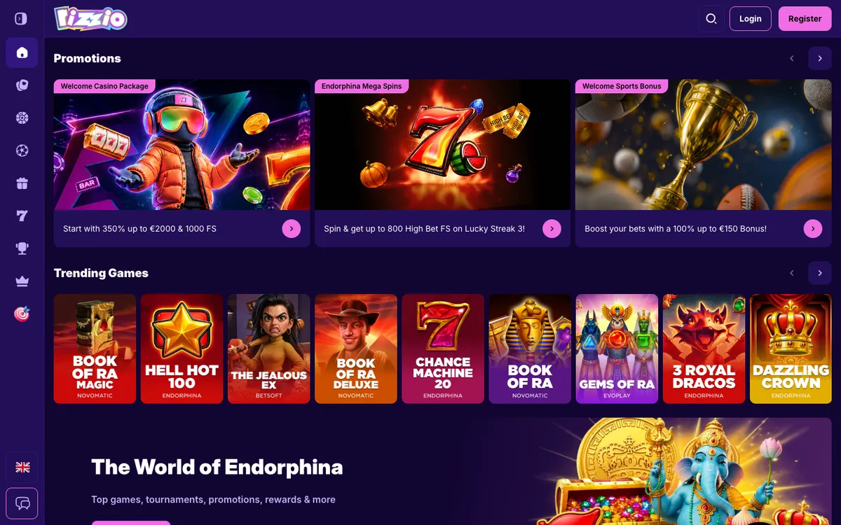 Rizzio Casino — Home page, captured from Belgium