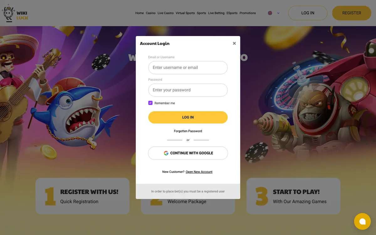 WikiLuck Casino — «Регистрация», снято из страны Бразилия