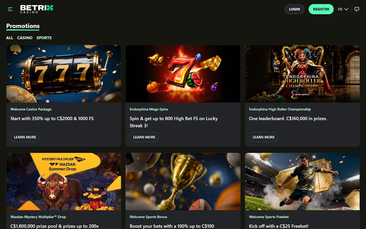 Betrix Casino — Promotions, captured from Canada
