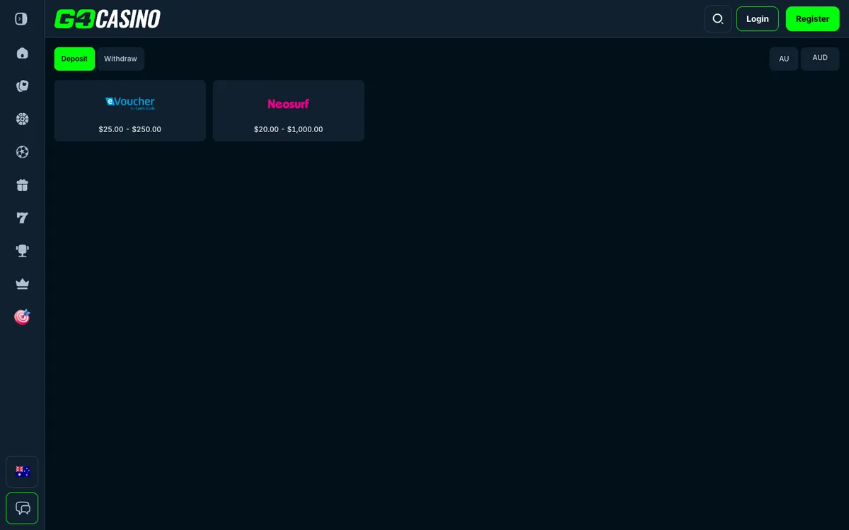Go4Casino — Payments, captured from Australia
