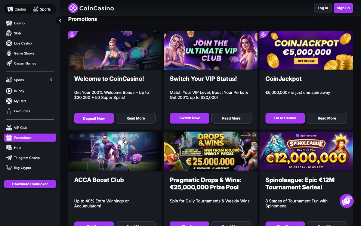 CoinCasino — «Акции», снято из страны Новая Зеландия