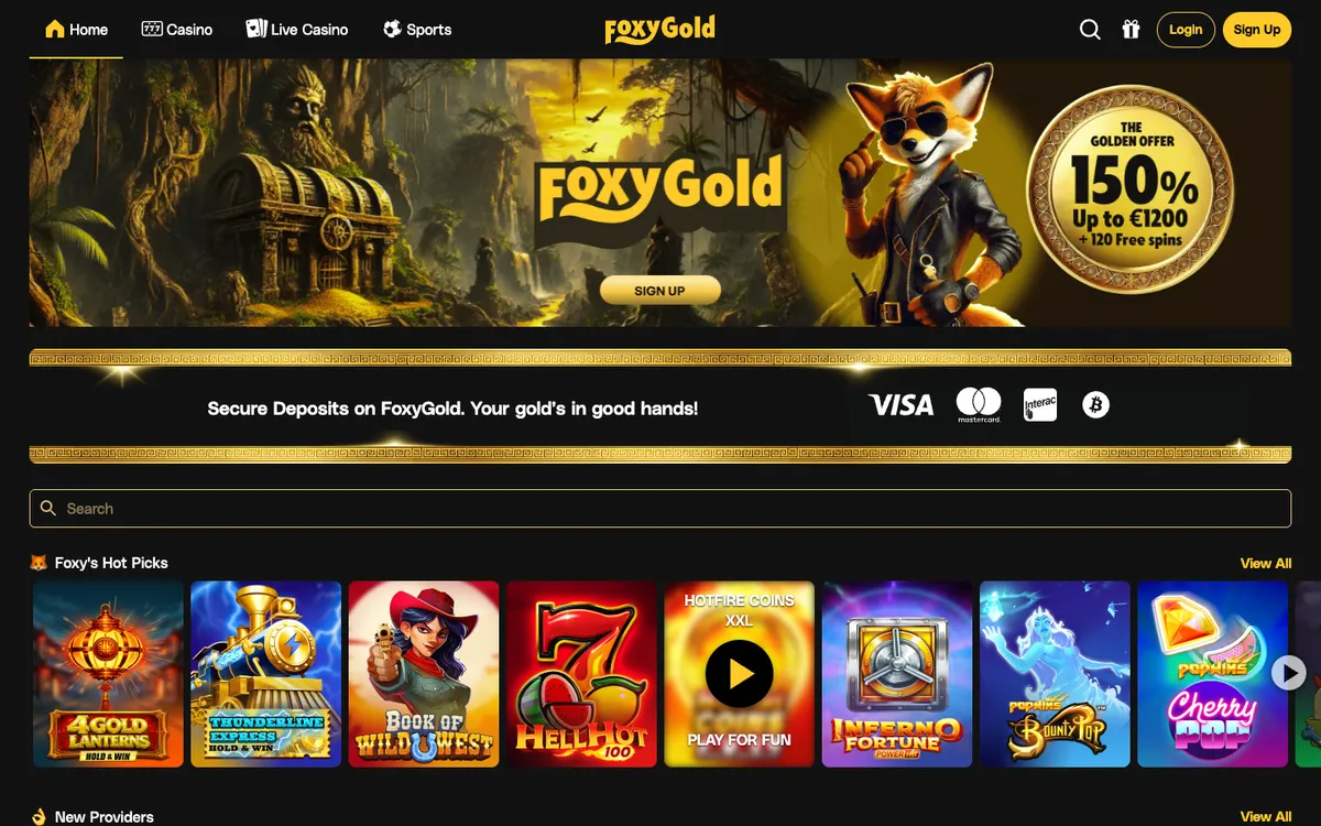 FoxyGold Casino — Home page, captured from Belgium