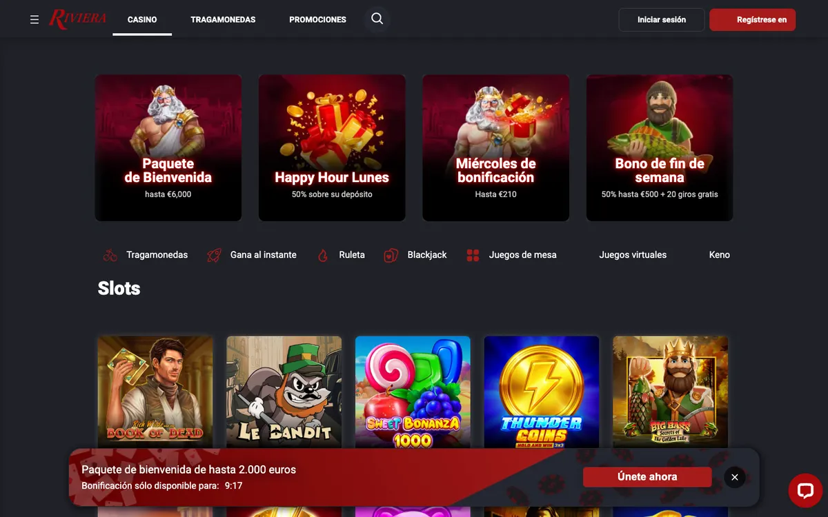 Riviera Casino — Home page, captured from Spain