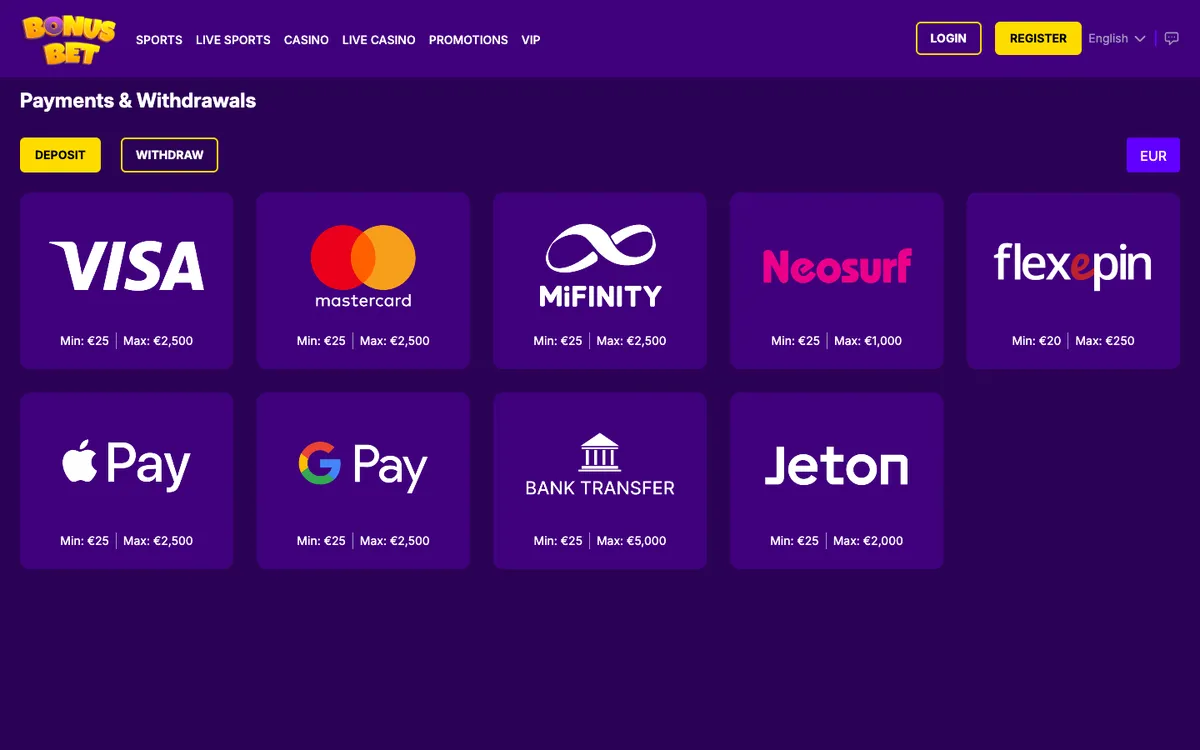 BonusBet Casino — Payments, captured from Brazil