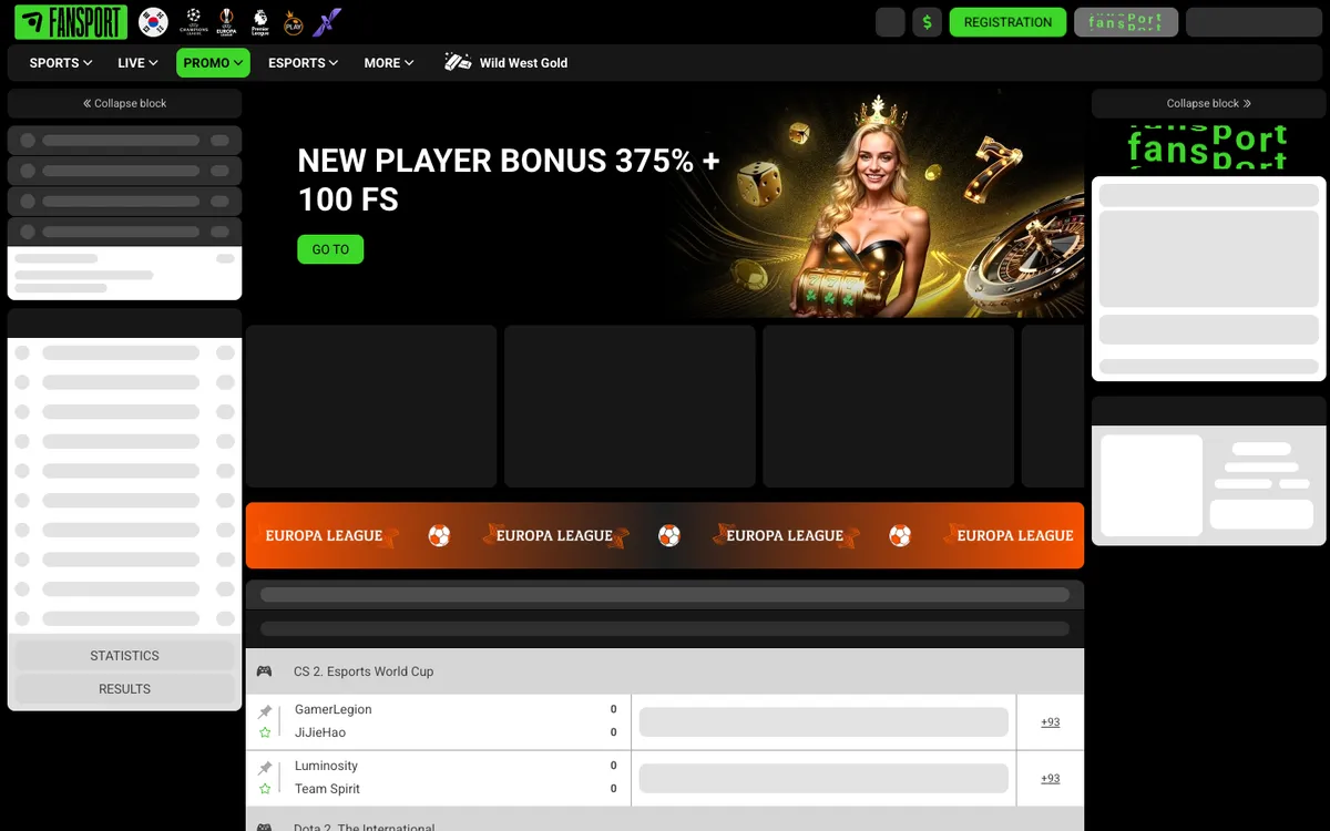 Fansport Casino — «Главная», снято из страны Республика Корея