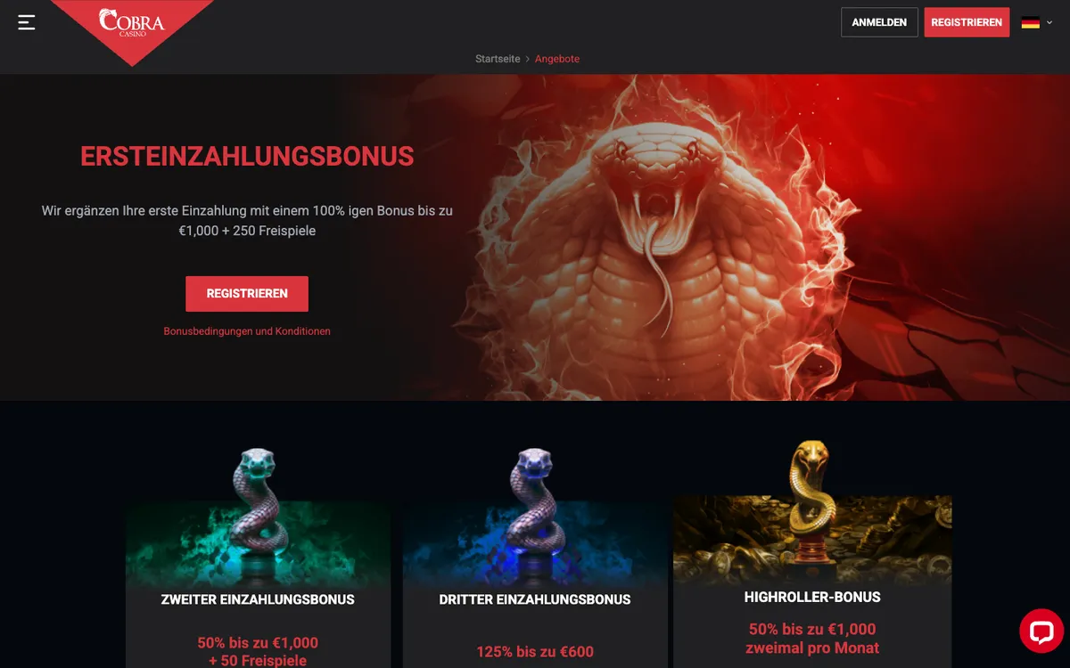 Cobra Casino — «Акции», снято из страны Германия