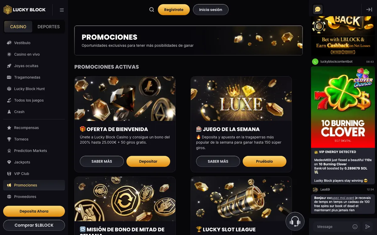 Lucky Block Casino — Promotions, captured from Spain